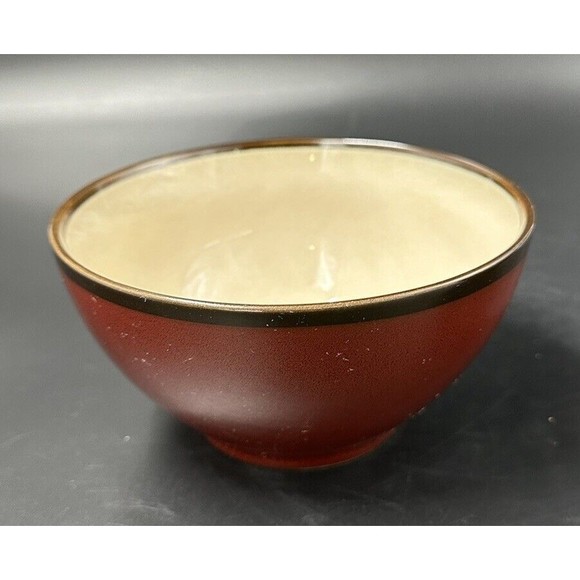 Pier 1 Hand Painted Stoneware Colored Rim Crimson Bowls 6 Inch Diameter Set of 2 - Picture 2 of 7